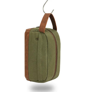 Trousse de toilette en cuir toile pour hommes voyage Dopp Kit sac de rasage organisateur vert armée - Product Image 2