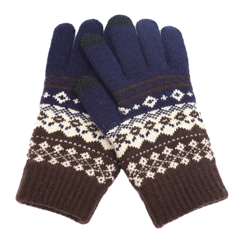 New style new cashmere brushed knitted gloves lady jacquard touch screen gloves keep warm winter gloves for men