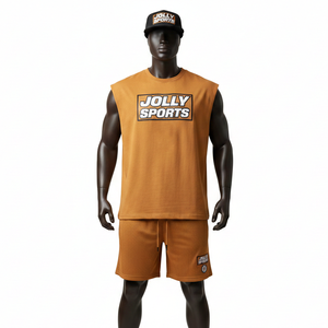 Conjunto de Camiseta sin Mangas y Pantalones Cortos para Hombre, Tela Ligera de 180 GSM, Logotipo Personalizado con Transferencia de Calor, Conjunto de Camiseta sin Mangas y Pantalones Cortos para Hombre - Product Image 6