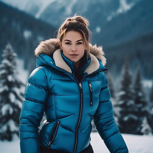 Chaqueta acolchada con capucha de piel para mujer, chaqueta acolchada de Spandex de poliéster 100% ligera para mujer - Product Image 6