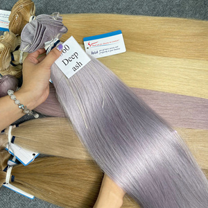 Vente en gros 100% extensions de cheveux humains Remy cuticules alignés cheveux de trame attachés à la main dans un style droit - Product Image 5