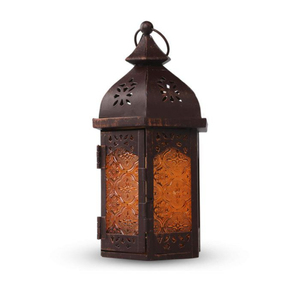 Lanternes à bougies marocaines en fer doré faites à la main, avec verre transparent, pour la décoration murale et de table - Product Image 2