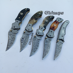 Cuchillo Plegable de Acero de Damasco de Alta Calidad, Táctico, para Caza, Multiherramienta, Personalizable OEM, Mango de Cuerno de Carnero, Garantía de 3 Años - Product Image 2