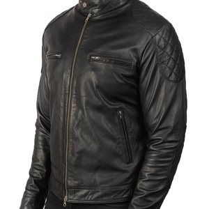 Veste en cuir vintage de couleur unie pour homme, col montant, fermeture éclair sur le devant, design personnalisé, imperméable, coupe-vent, hiver, cuir de vache - Product Image 6