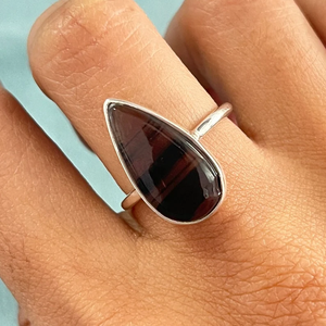 แหวนเงินสเตอร์ลิงวงกลางออบซิเดียนของแท้แหวนอัญมณีออบซิเดียนเที่ยงคืน925ขายส่ง - Product Image 2