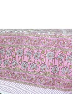 Hecho a mano de 6 plazas Rectangular Rosa gris mantel sábana Jaipur algodón bloque estampado Floral Lotus borde Floral cubierta de mesa - Product Image 2
