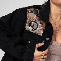 Chaqueta vaquera de estilo informal para mujer con patrón de encaje de primavera sexy Chaqueta rellena de algodón Diseño de encaje de costura para mujer Tamaños estándar