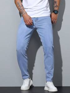 Jean en denim bleu glace moderne et tendance pour homme, coupe droite, lavable, écologique, tailles 28 à 40, coupe ajustée - Product Image 1