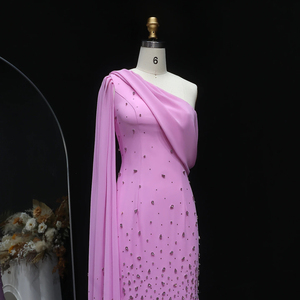 Robe de soirée rose Jancember XD034, asymétrique, pour bal de promo, avec fleurs 3D, coupe ajustée, pour cérémonie ou cocktail. - Product Image 3