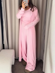 Femmes été décontracté ample coton lin chemise ensemble à manches longues Blouse haut manteau poche et droite jambe large pantalon maison porter costume - Product Image 5