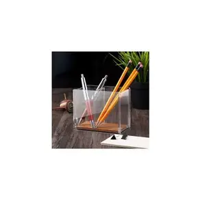 Transparent acrylic pen holder box and makeup brush acrylic pen & pencil box clear and counter top and office use