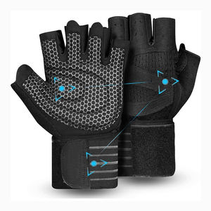 Guantes de gimnasio de cuero de medio dedo negro de utilidad de destreza, guantes transpirables de seguridad resistentes para gimnasio para hombres para levantamiento de pesas - Product Image 1