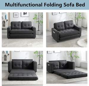 Canapé-<span class=keywords><strong>lit</strong></span> moderne pliable en tissu gris extensible pour 2 personnes avec poche de rangement - Product Image 3