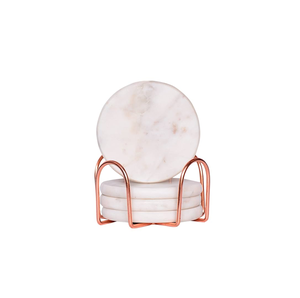 Modern Design Natural Marble <b>Coaster</b> <b>Set</b> of 4 Home Dining Room Coffee Table Decorative <b>Coasters</b> Metal <b>Holder</b> - Product Image 2