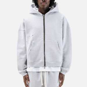 Sweat à capuche vintage pour homme, 100% coton, poids lourd, surdimensionné, polaire, logo imprimé personnalisé, écologique, coupe-vent, respirant, fermeture éclair - Product Image 6