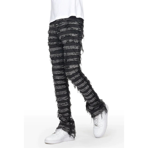 Pantalones sueltos desgastados con logotipo personalizado, ropa de calle, pantalones de chándal acampanados apilados lavados con ácido desgastados lavados Vintage personalizados, Jogger - Product Image 1