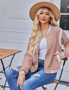 2025 Girls Loose <b>Long</b> Sleeve Baby pink Crop Varsity Bomber Jacket Stand Collar Letter Pattern Canvas <b>Cardigan</b> Baseball - Product Image 1