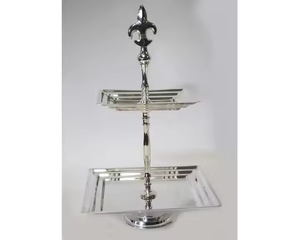 ขาตั้งเค้กโลหะสีเงินขนาดใหญ่ ดีไซน์คลาสสิก ทำมือ ออกแบบตามสั่ง พร้อมด้ามจับกิ่งไม้สีทอง ถาดผลไม้ 3 ชั้น สำหรับงานแต่งงานสุดหรู - Product Image 4