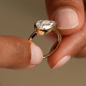 1.5 Carat Pear Brilliant Cut Lab Grown Diamond East West <b>Solitaire</b> Engagement <b>Ring</b> Modern 14K Gold Elegant Design - Product Image 5