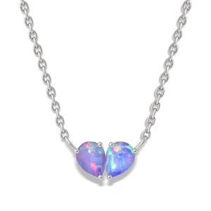 Lavender Opal Dual Pear Necklace Genuine Gemstone <b>Pendant</b> Gold Chain 925 Sterling Silver Handmade <b>Birthstone</b> Gift - Product Image 2