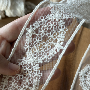 5cm <b>Mirror</b> Floral Edge Trim Korean Tulle Lace Embroidered Cotton Scallop Lace Wide for DIY & Wedding Decor 2 inch - Product Image 3