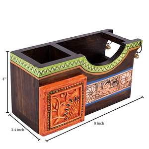 ที่วางช้อนไม้พิมพ์ลายสำหรับจัดระเบียบอุปกรณ์บนโต๊ะอาหาร ที่วางช้อนไม้พิมพ์ลายดอกไม้ทำมือสำหรับห้องครัว - Product Image 2