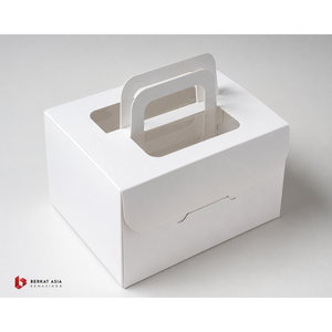 Custom <b>White</b> Handle Cake <b>Box</b> 20x20x15cm Bakery Food Grade Packaging Custom Logo Print - Product Image 1