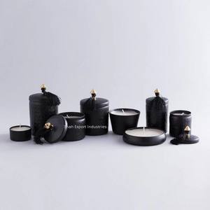 Tarro decorativo para velas de Color negro mate para el hogar con tapa, vela llena de cera de lujo, tarro contenedor de velas de Metal votivo - Product Image 1