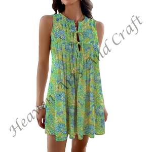 Casual Cotton <b>Floral</b> Hand Block Printed Indian Block-Print Luxury Romantic <b>Short</b> <b>Dress</b> Sleeveless Tunic Top Breathable Fabric - Product Image 2