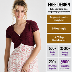 FNJIA Women Sweater Cable Knit Short Sleeve Cardigan V Neck Button Cropped Solid <strong>Knitted</strong> Shrug Ladies Crop Knit <strong>Bolero</strong> - Product Image 1