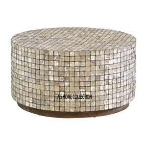 Mesa de centro de nácar de Metal de forma redonda más vendida, estilo de lujo de calidad Premium, decoraciones para el hogar, cafetería, Villa - Product Image 5