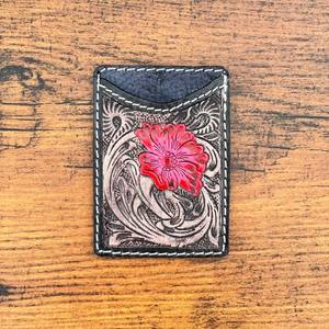 Tarjetero de marca personalizada de cuero con herramientas, tarjetero floral rosa, Cartera de bolsillo de cuero genuino occidental, regalo para él y ella - Product Image 2