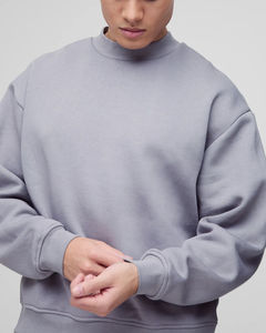 Sudadera de cuello redondo de gran tamaño personalizada para hombre, jersey de 100% algodón con hombros caídos, ropa informal de estilo básico, sudaderas con capucha y sudadera para hombre - Product Image 5