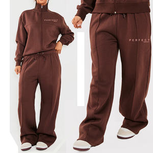 PARFAIT MARRON JAMBE DROITE COUTURE DÉTAILLÉE PANTALONS DE SURVÊTEMENT UNISEXE ZIPPER SWEATSHIRT CASUAL WEAR JOGGERS SET LOGO PERSONNALISÉ - Product Image 1