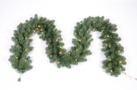 Guirnalda Navideña Artificial de Plástico Verde y Nevado con Luces LED Preinstaladas, con Piñas y Bayas para Decoración del Hogar, Hecho en China