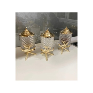 Set of 3 Japanese <b>Crystal</b> Glass Jars with Yellow Finish 750ml Capacity Food Safe for Storage - Product Image 1