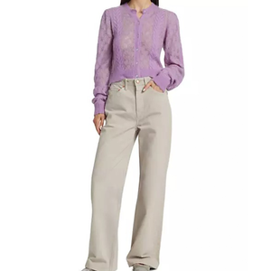 Cárdigan ligero con cuello en V para mujer, tejido de encaje, manga Regular, suave, transpirable, prendas de vestir exteriores, informal, de invierno - Product Image 2