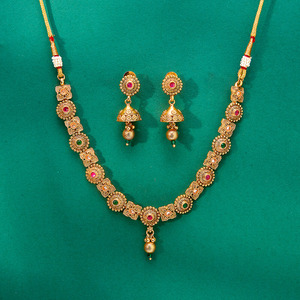 Dernier ensemble de collier Meenakari antique fait à la main avec des bijoux de mode de qualité d'exportation plaqués or - Product Image 5