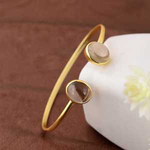 Beautiful <b>Boho</b> Gemstone Bangle <b>Boho</b> Brass Bangle Women 18k Gold Plated Gemstone Minimalist Double Stone for Wholesale/OEM/ODM - Product Image 4