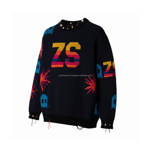Sudadera de punto de algodón GSM 380 de alta calidad, patrón Multicolor, letra ZS, logotipo personalizado, sudaderas básicas artesanales de Jacquard Digital - Product Image 2