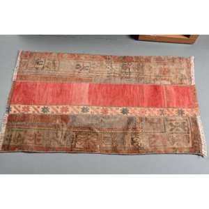 Alfombra Turca Vintage de Gran Tamaño, 220 x 370 pies, Color Rojo Beige, Ecológica, Estilo Clásico, Rectangular, Diseño Abstracto de Patchwork, Alfombra de Lana - Product Image 3