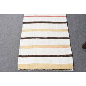 Modern Vintage 2x9,6ft Turkish <b>Wool</b> Rug Elegant <b>White</b> Flat Weave with Patchwork Pattern for Living Room or Hallway Decorations - Product Image 4