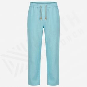 Pantalon en lin de couleur classique personnalisé avec des cordons de serrage en bois verni, design polyvalent, tissu respirant, vente en gros - Product Image 1