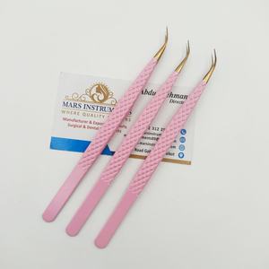 Pince à épiler d'extension de cils courbe d'isolement professionnelle couleur rose avec pince à épiler de haute qualité à pointe dorée - Product Image 3