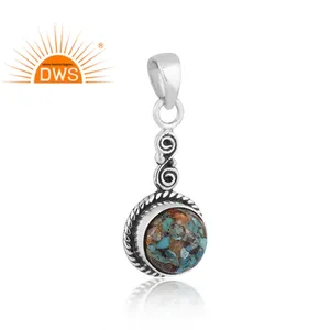 Hot Selling Geoxideerde Sterling Zilveren Natuurlijke Kei Turquoise Edelsteen Hanger Custom Sieraden Fabrikant