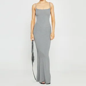 À la mode décontracté Fit longue robe sans manches ceinture cou robe-respirant tissé solide jupe parole longueur été Maxi robes - Product Image 1