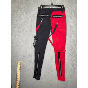 Pantalones Góticos de Pierna Dividida para Hombre, Estilo Rock, Ajustados, de Tela Gruesa, Estilo Emo, Rojo/Negro, Unisex - Product Image 2