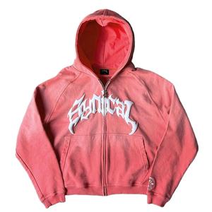 Diseño superior Venta al por mayor Oversize Distressed Vintage Full Face Hoodie con cremallera Diseño personalizado Puff Print Hoodies y sudaderas - Product Image 2