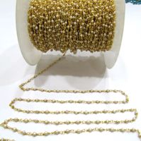 Cadena de Rosario Unisex de Latón con Perlas Naturales Blancas de 2mm y 3 Pies, Chapada en Oro, de Alta Calidad, para Fabricación de Joyas
