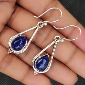 Pendientes de gota en forma de pera de Plata de Ley 925 al por mayor nuevo diseño lapislázuli piedra preciosa diamante perla lujo moda boda - Product Image 5